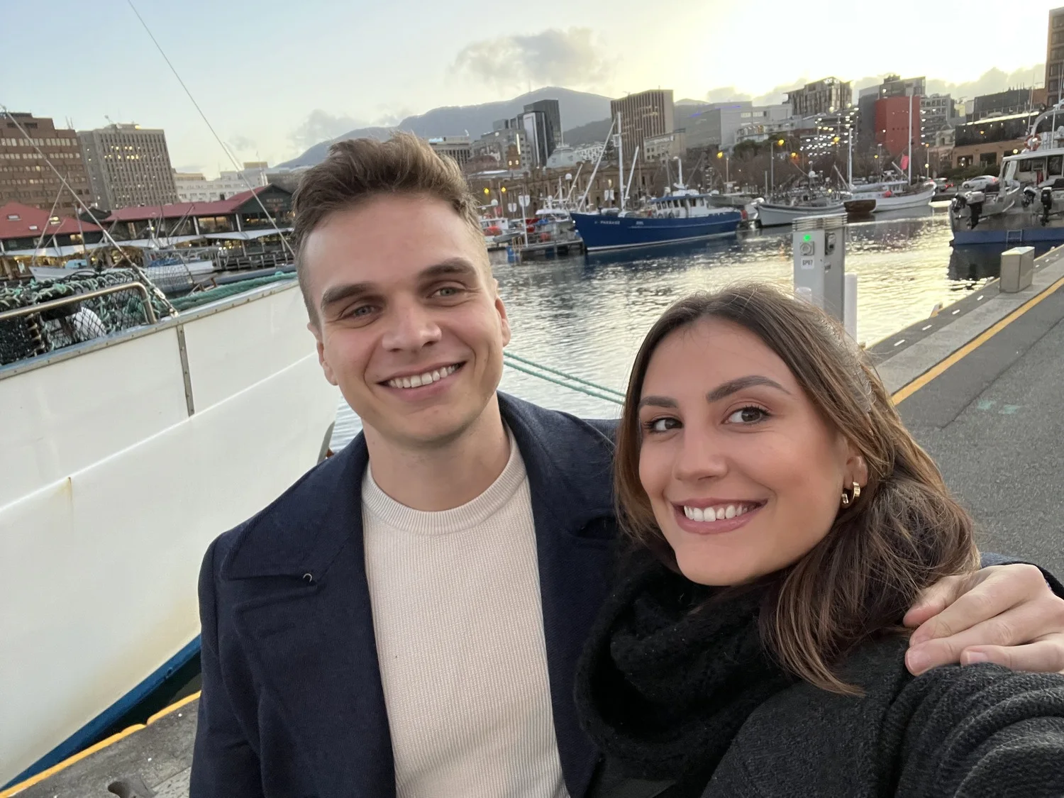 Bárbara and Matthew on the waterfront in Hobart